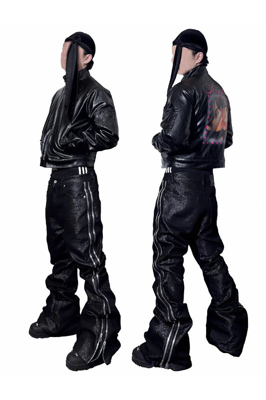 Metallic Silver Bolan Bootcut Double Zip Raw Denim