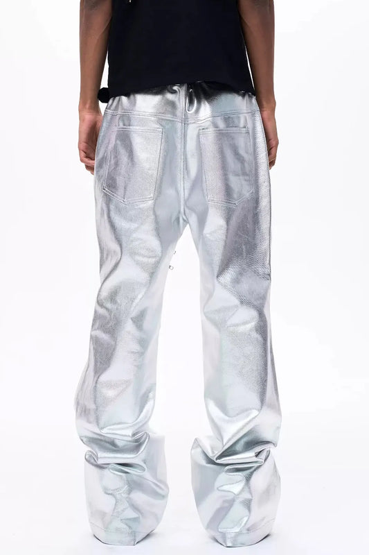 Metallic Silver Flared Trousers