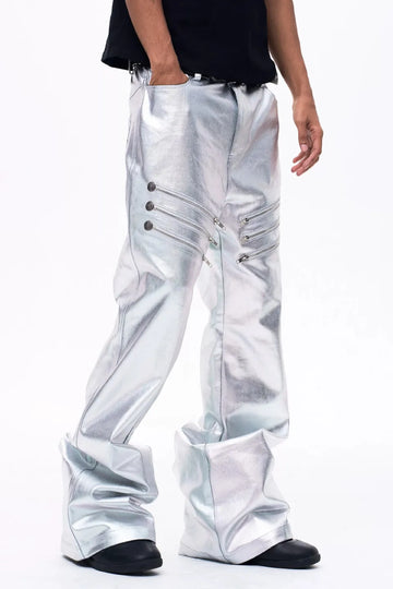 Metallic Silver Flared Trousers