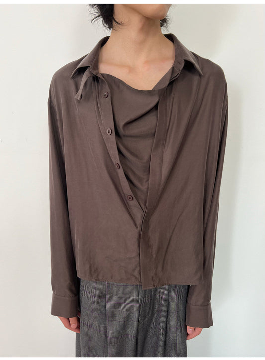 Draped Swing-Collar Shirt