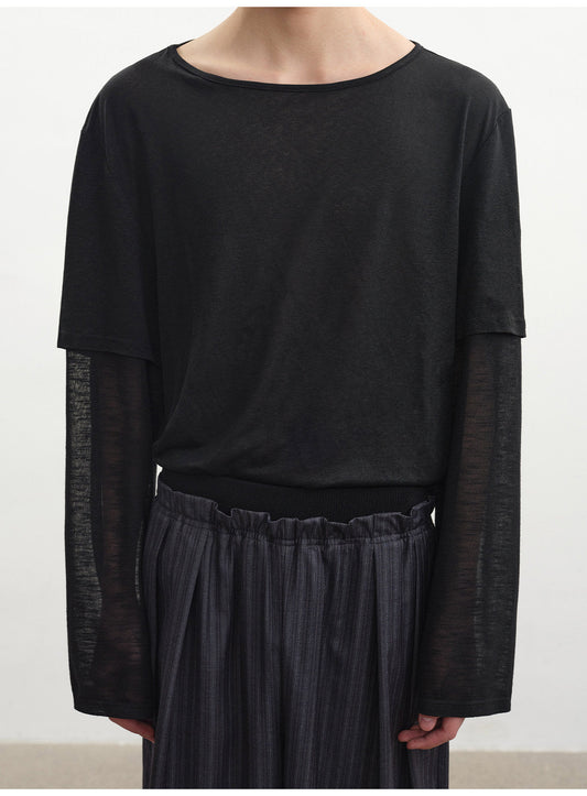 Fake Two-Piece Boat Neck T-Shirt