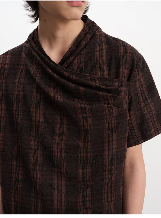 Pleated Cross-Neck Shirt