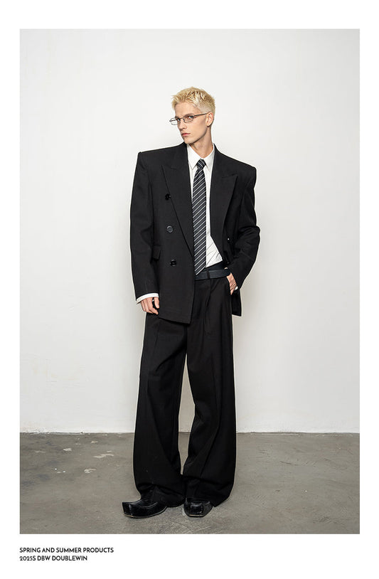 High-Quality Wool Blend Black Suit