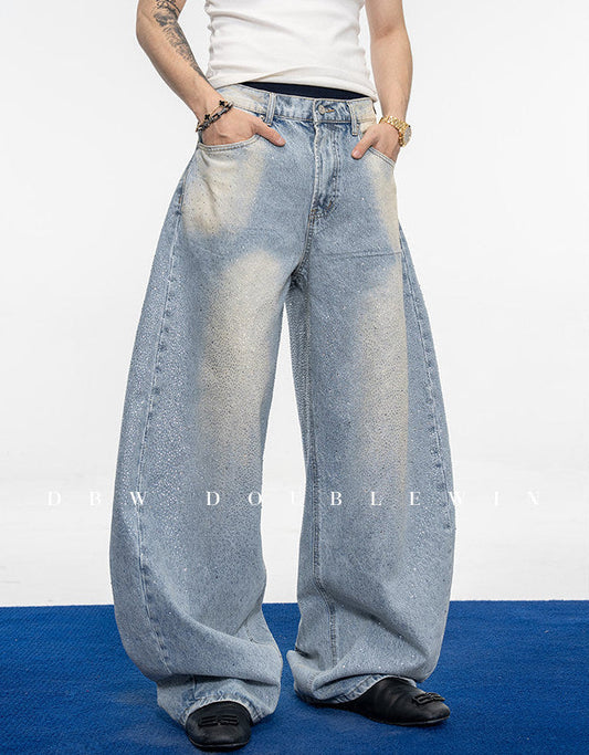 Wash-Finish Wide-Leg Casual Jeans