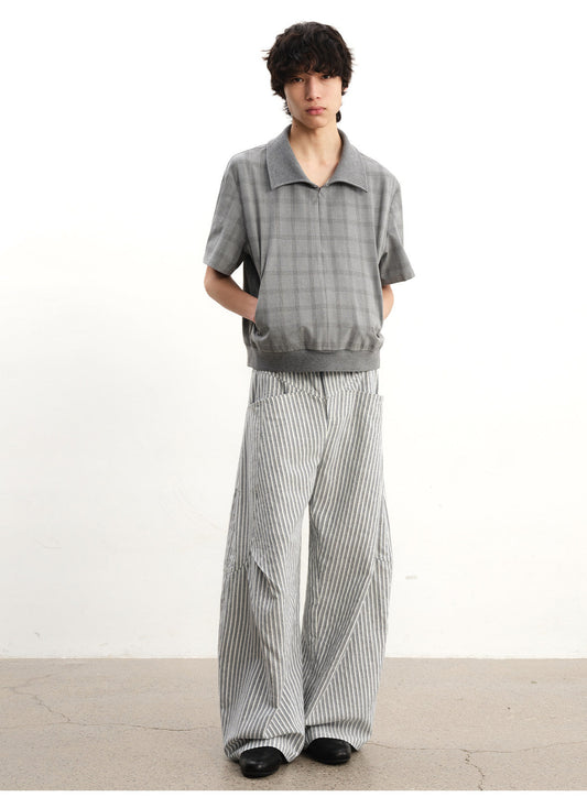 Striped 3D-Pleated Casual Pants