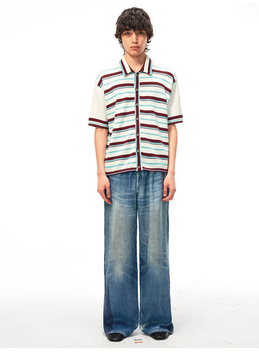 Breathable Striped Shirt with Gold Buttons