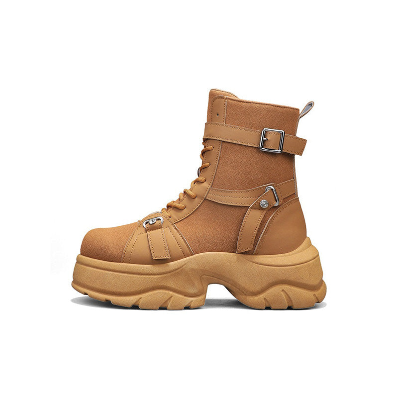 Platform High-Top Metal Buckle Lace-Up Boots