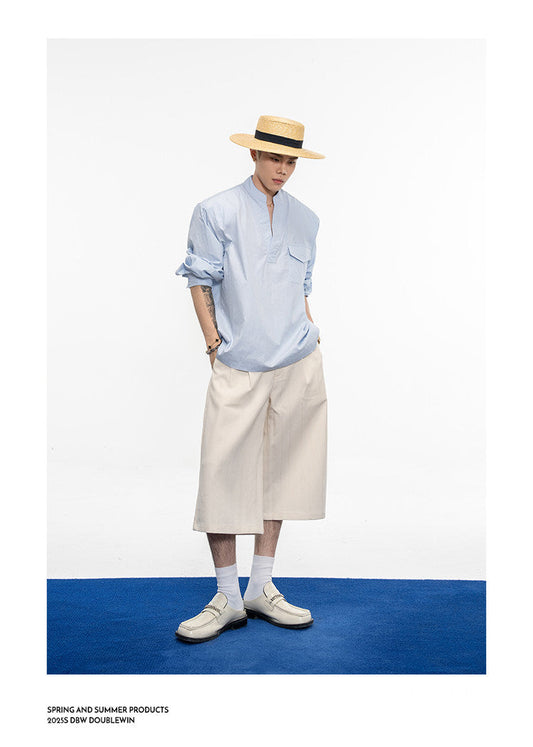 Semi-open V-neck padded shirt
