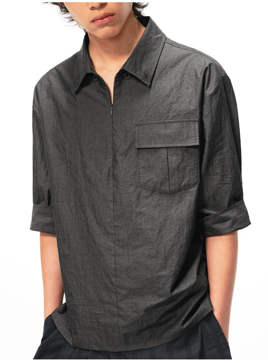 Half-Zip Patch-Pocket Shirt