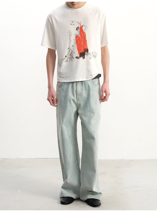 Bamboo-Print Denim Pants