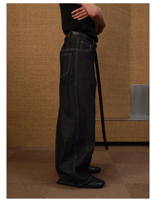 Diagonal placket denim pants