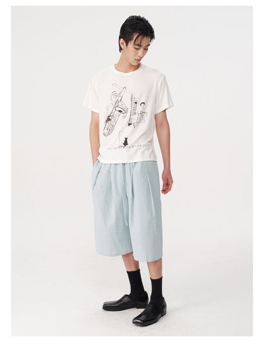 Bubble pleated cropped pants