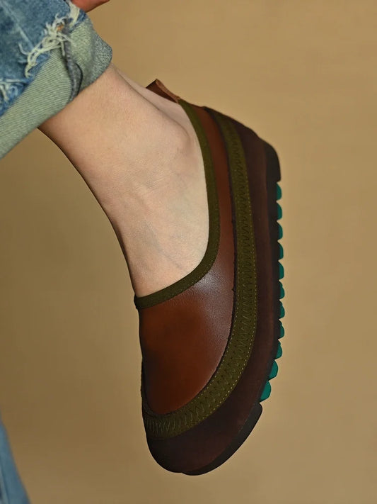 Brown Green Slip-On Comfort Shoes