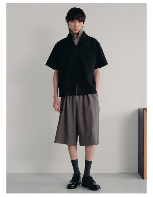 Pleated Textured Leaf Pattern Shirt