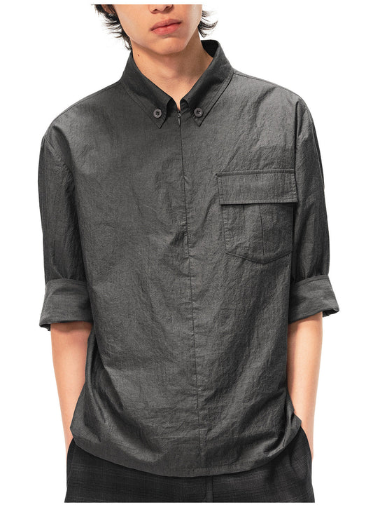 Half-Zip Patch-Pocket Shirt