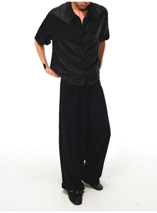 Striped Drawstring Flip-Up Casual Pants