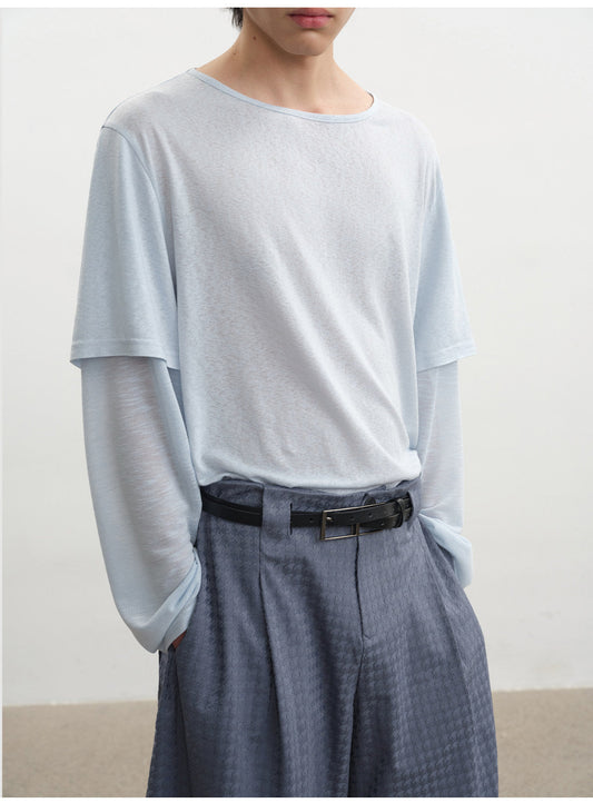 Fake Two-Piece Boat Neck T-Shirt