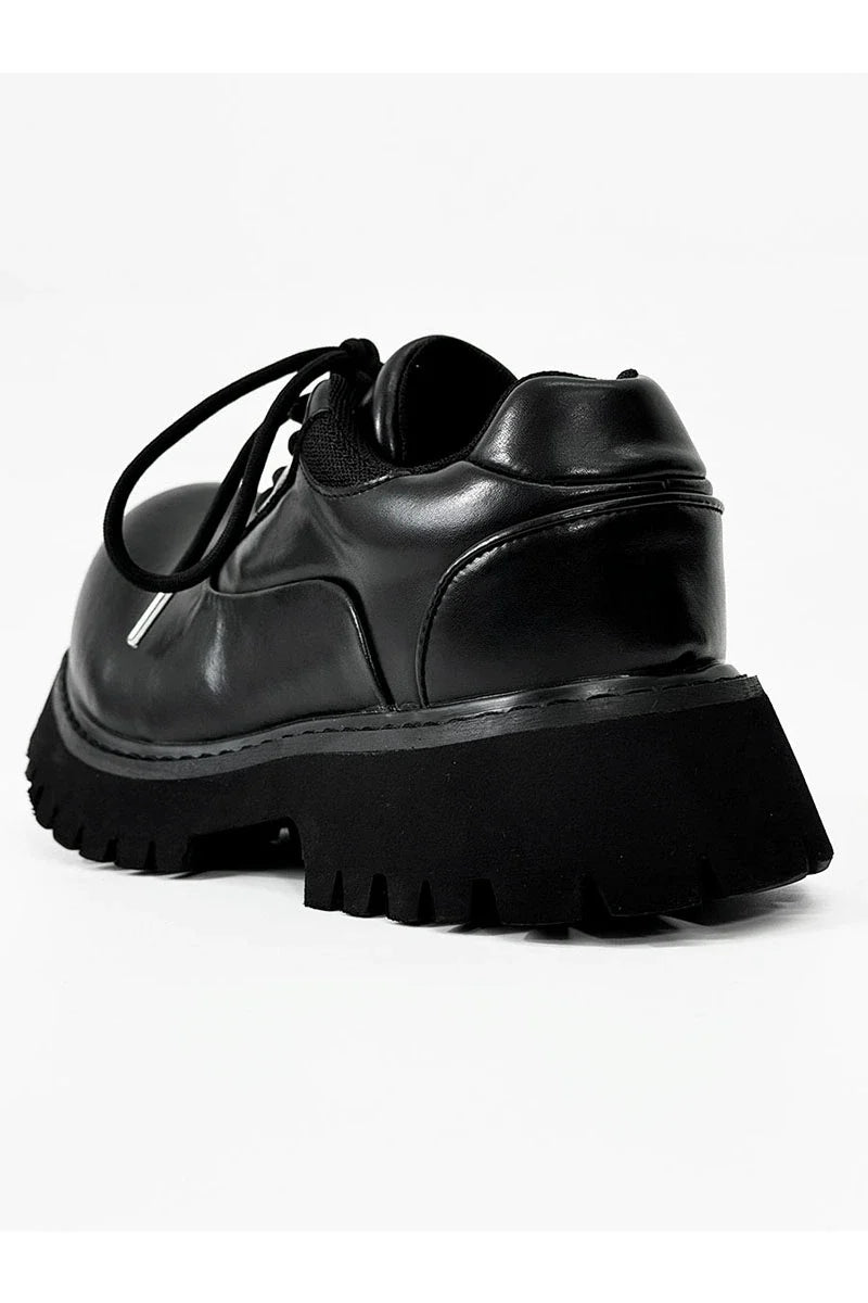 Chunky Black Leather Lug Sole Derby Shoes