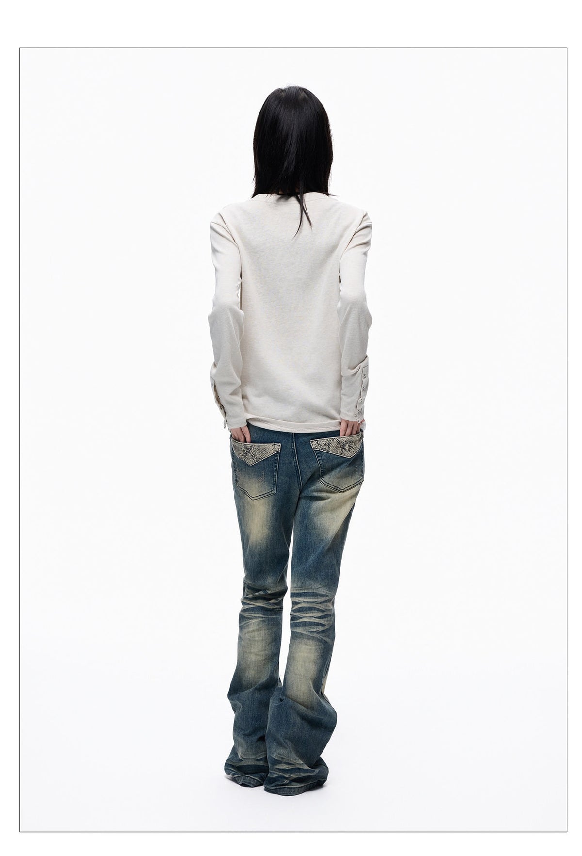 Washed Patchwork Skinny Slim Fit Jeans