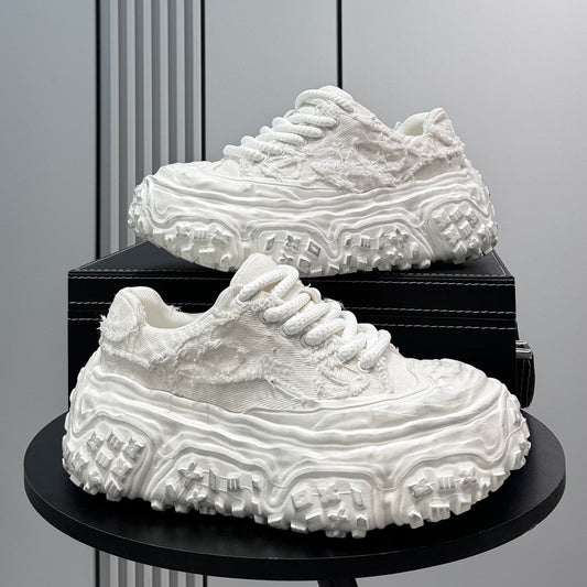 Damage Washed Platform Chunky Sole Sneakers WN24681