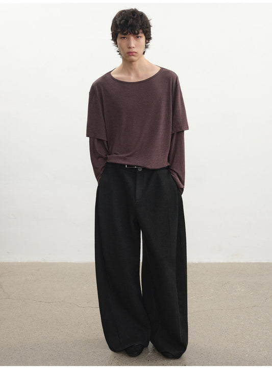 Fake Two-Piece Boat Neck T-Shirt