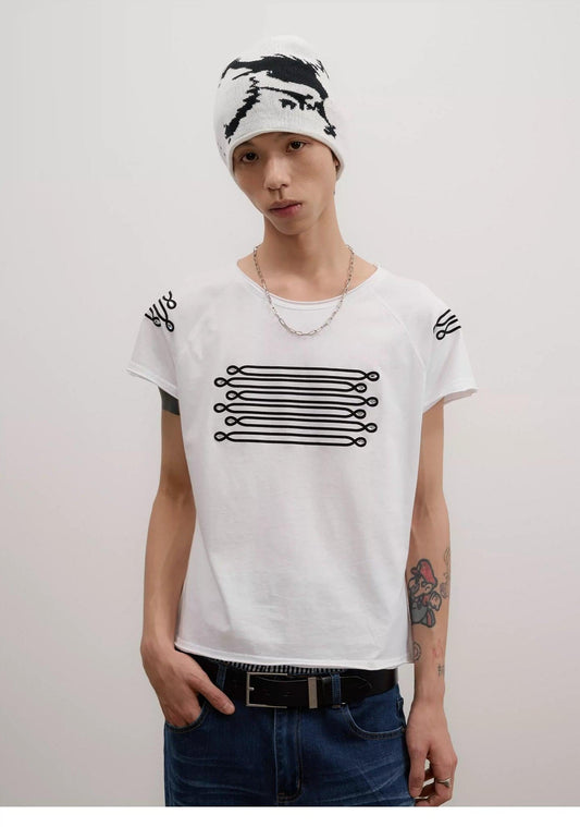 Flocked Embroidery Pattern Raglan T-Shirt
