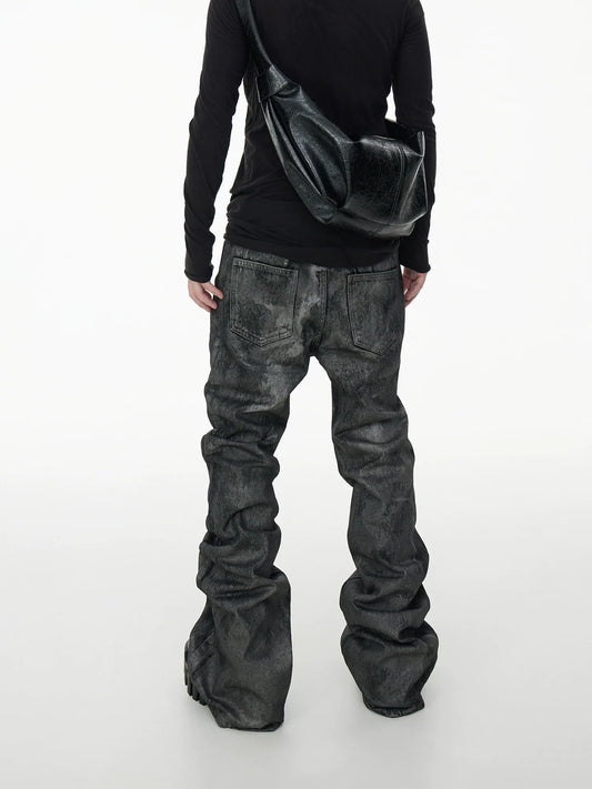 Glitter Coated Stacked Flare Denim Jeans
