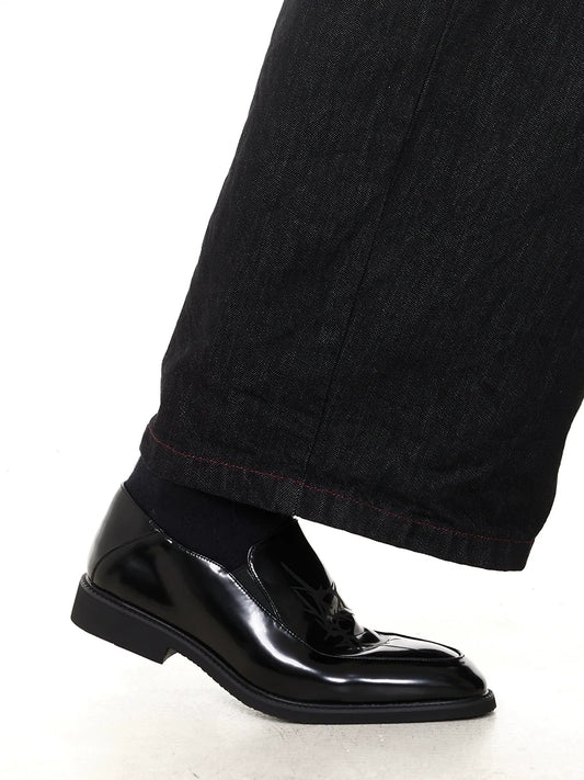 Pointed Toe Chunky Heel Leather Loafers WN20795
