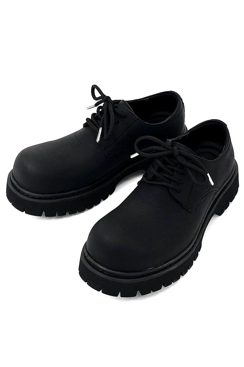 Chunky Black Matte and Glossy Platform Derby Shoes