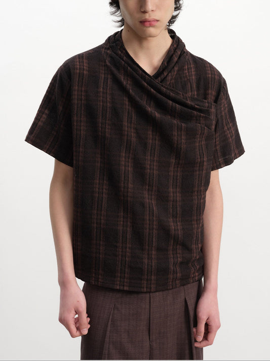 Pleated Cross-Neck Shirt
