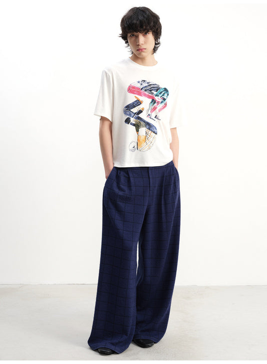 Checkered Pleated Casual Pants