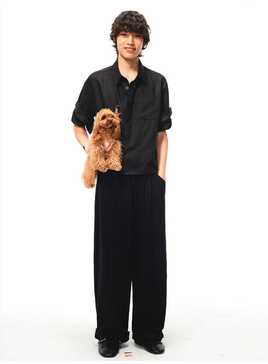 Striped Drawstring Flip-Up Casual Pants