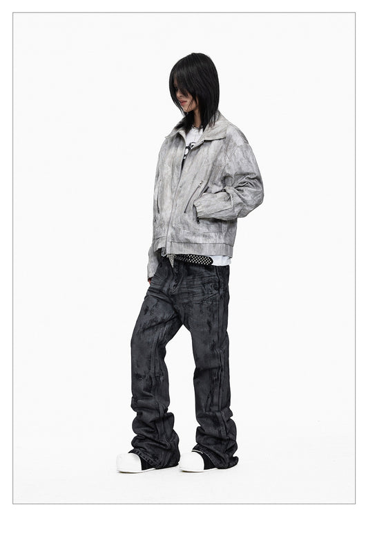 Hand-brushed Flared Washed Denim Jeans