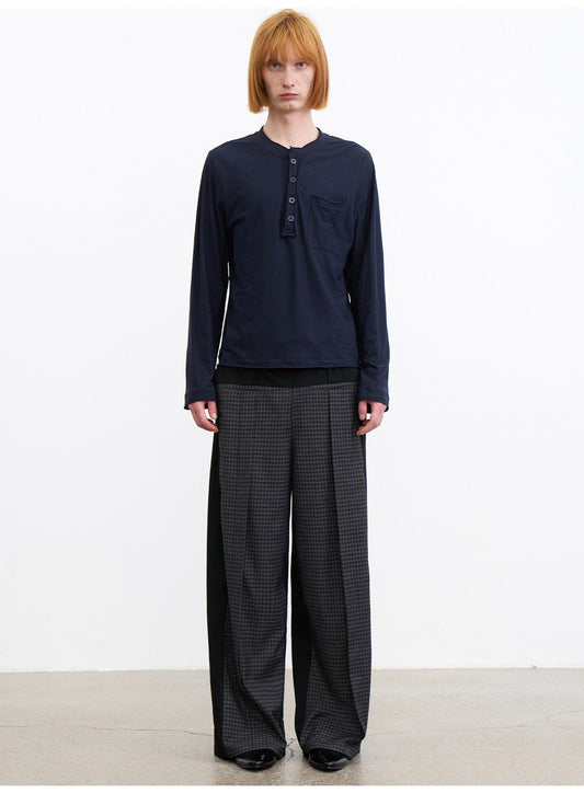 Checkered Color-Blocked Loose-Fit Casual Pants
