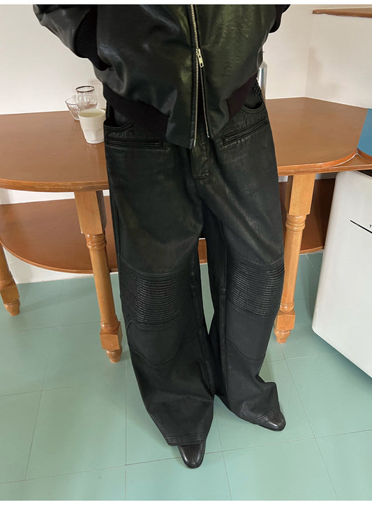 Coated and Waxed Casual Pants