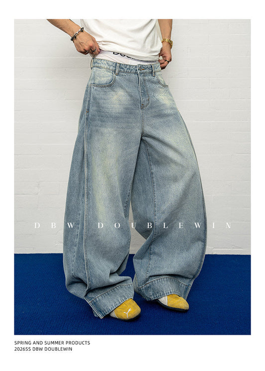 Adjustable-hem pleated jeans