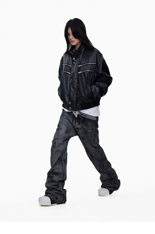 Hand-brushed Flared Washed Denim Jeans