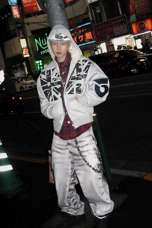 TECNINEGROUP Waxed White Tiger Full-Print Pants