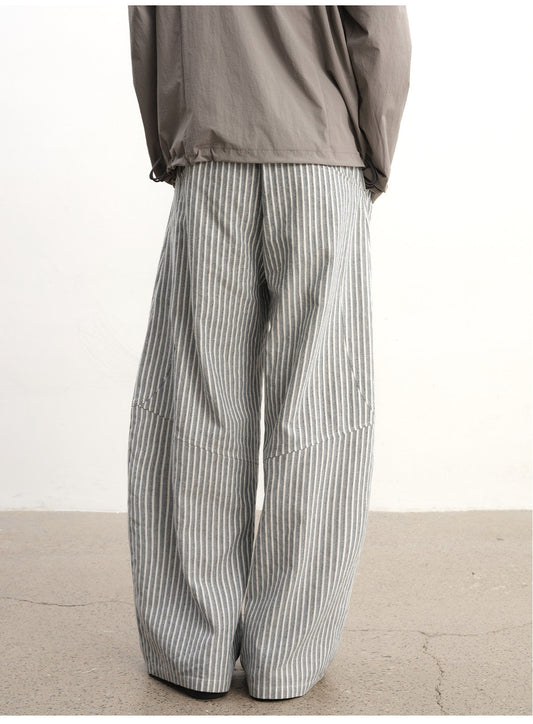 Striped 3D-Pleated Casual Pants