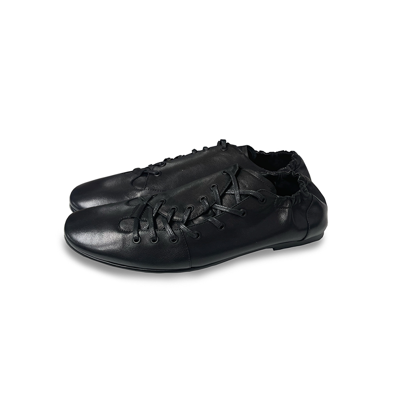 Black Minimalist Lace-Up Ballet Sneakers