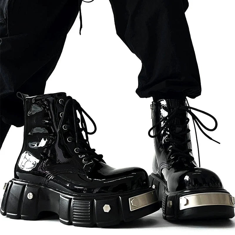 Chunky Sole Zipper Design High-Top Leather Boots