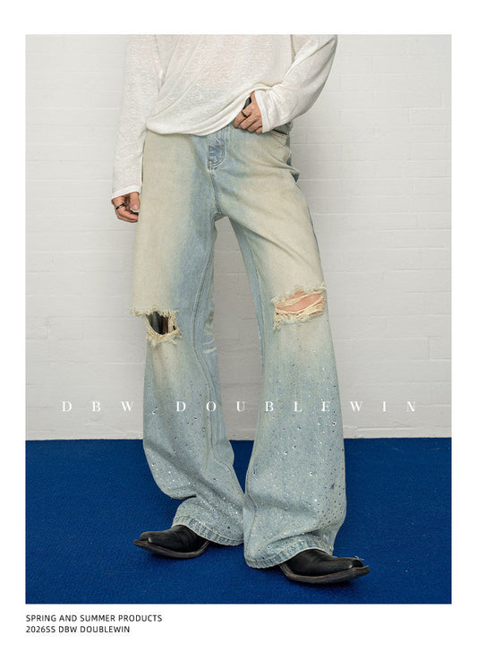Rhinestone-embellished Gradient Straight-Leg Jeans