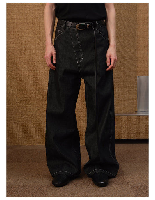 Diagonal placket denim pants