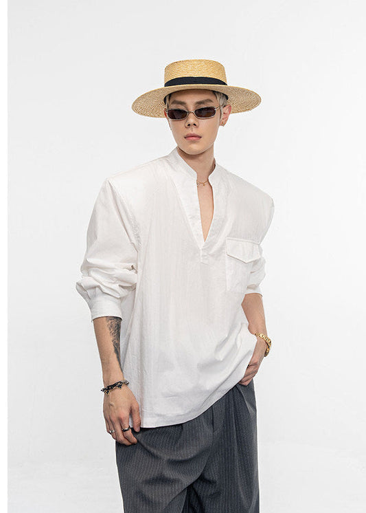 Semi-open V-neck padded shirt