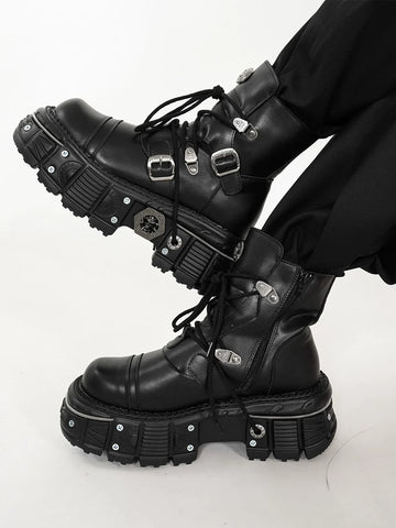 Thick Sole 6cm Height-Increase Mid-Calf Boots