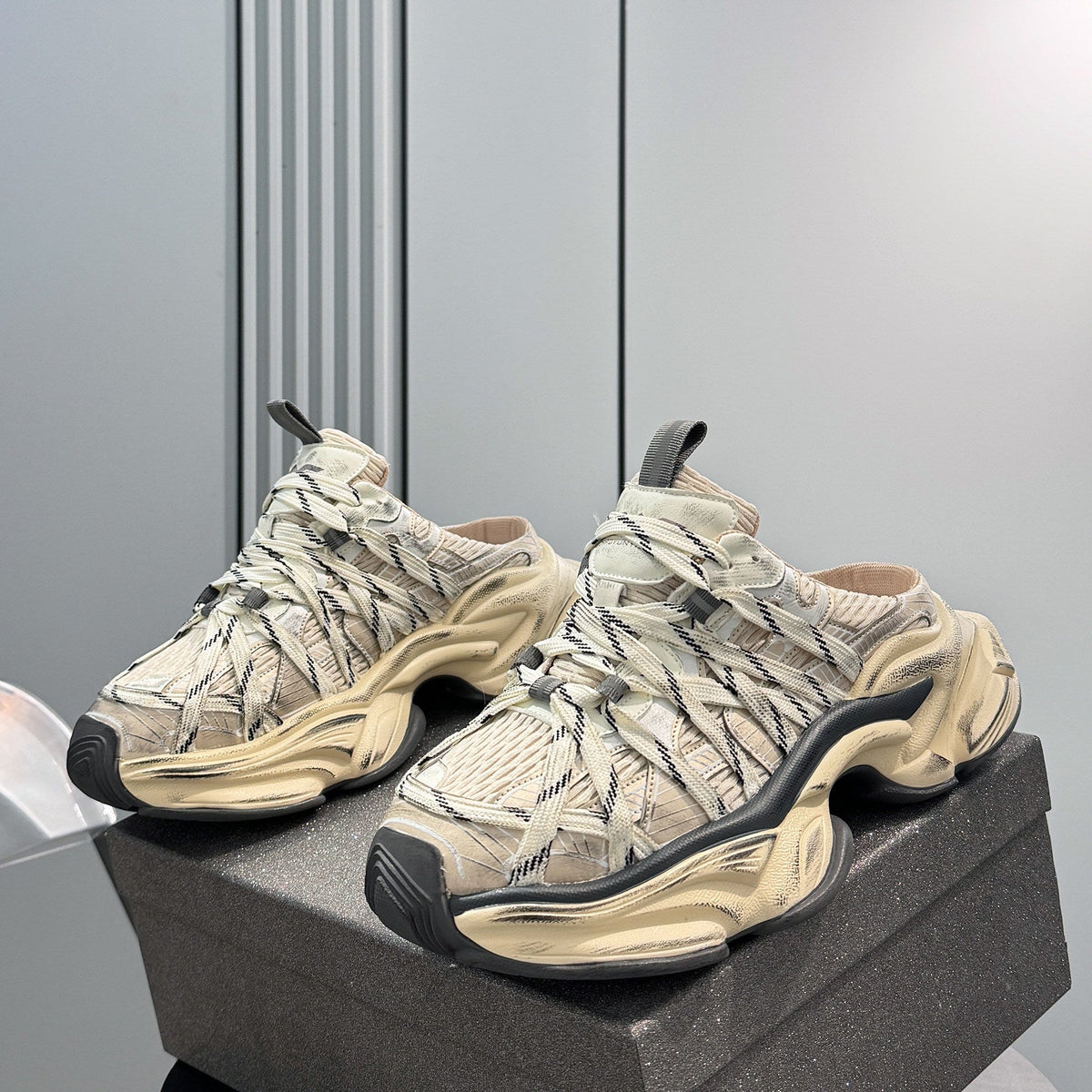 Metallic Strap Chunky Sole Slip-On Shoes