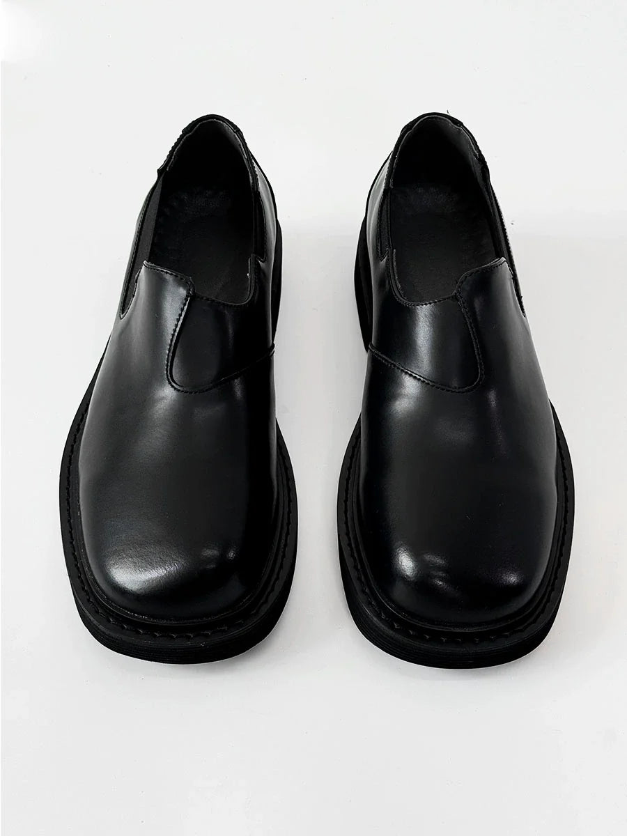 Square-Toe Slip-On Leather Loafers