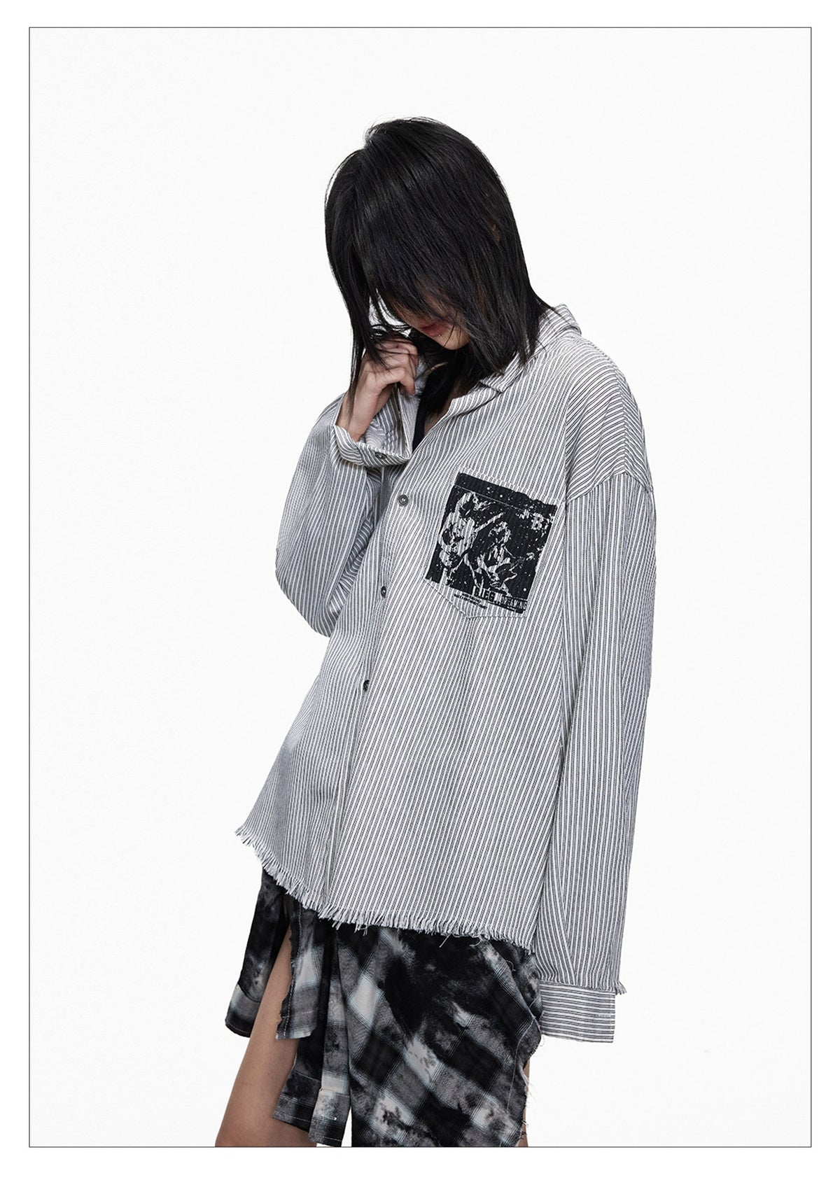 Punk Print Loose-fit Striped Shirt