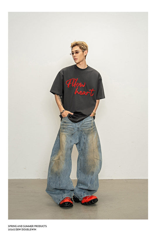 T-shirt with metallic embroidery