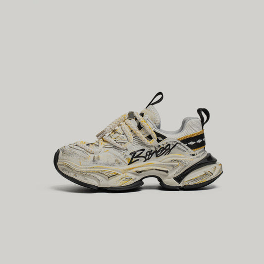 Layered Panel Graphic Chunky Lace-Up Sneakers